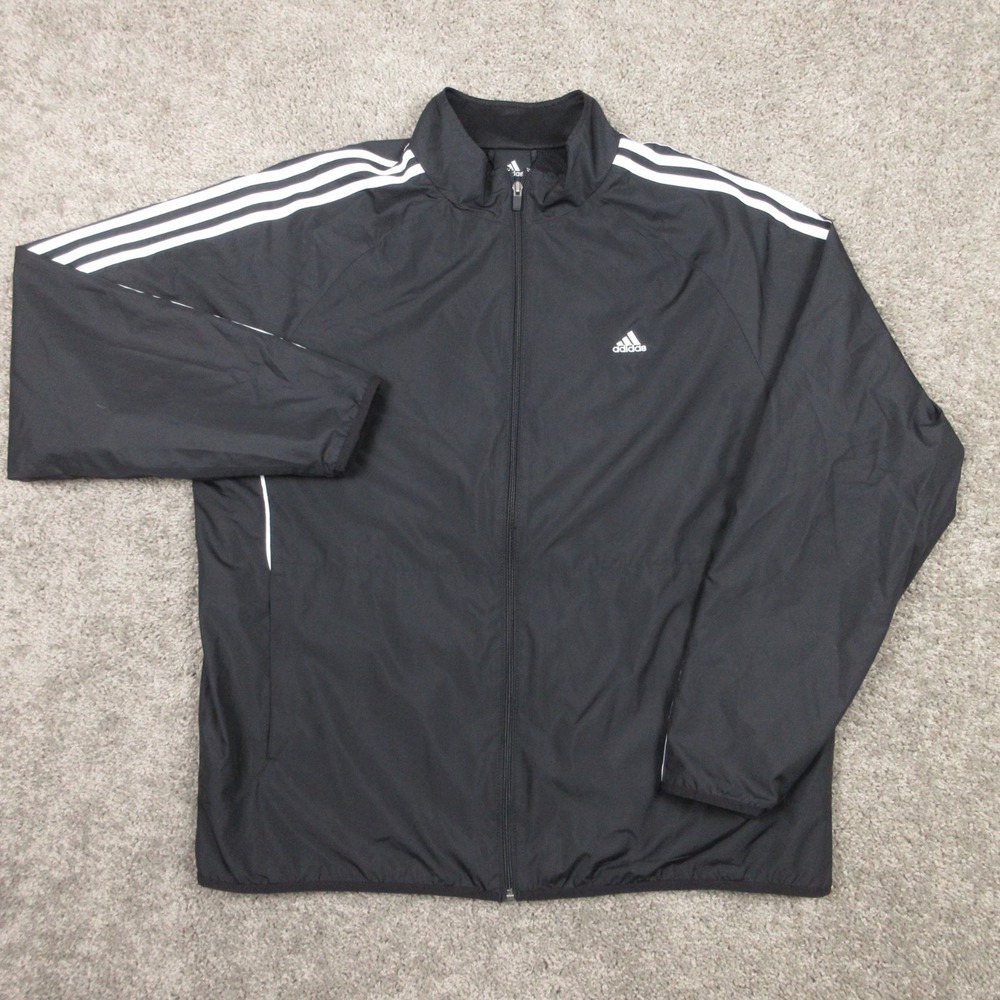 Adidas‎ Track Jacket Mens Large Black White Striped Windbreaker Soccer Warmup